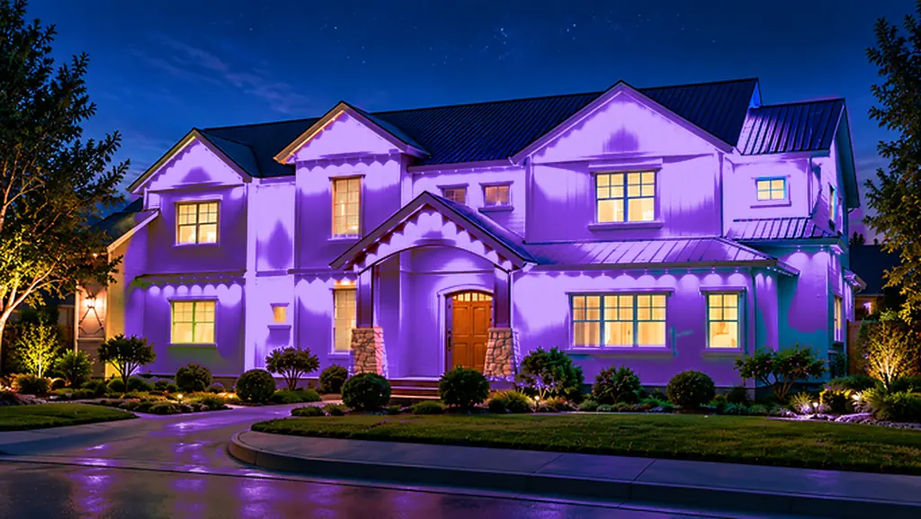 Home with permanent lighting in purple — event scene